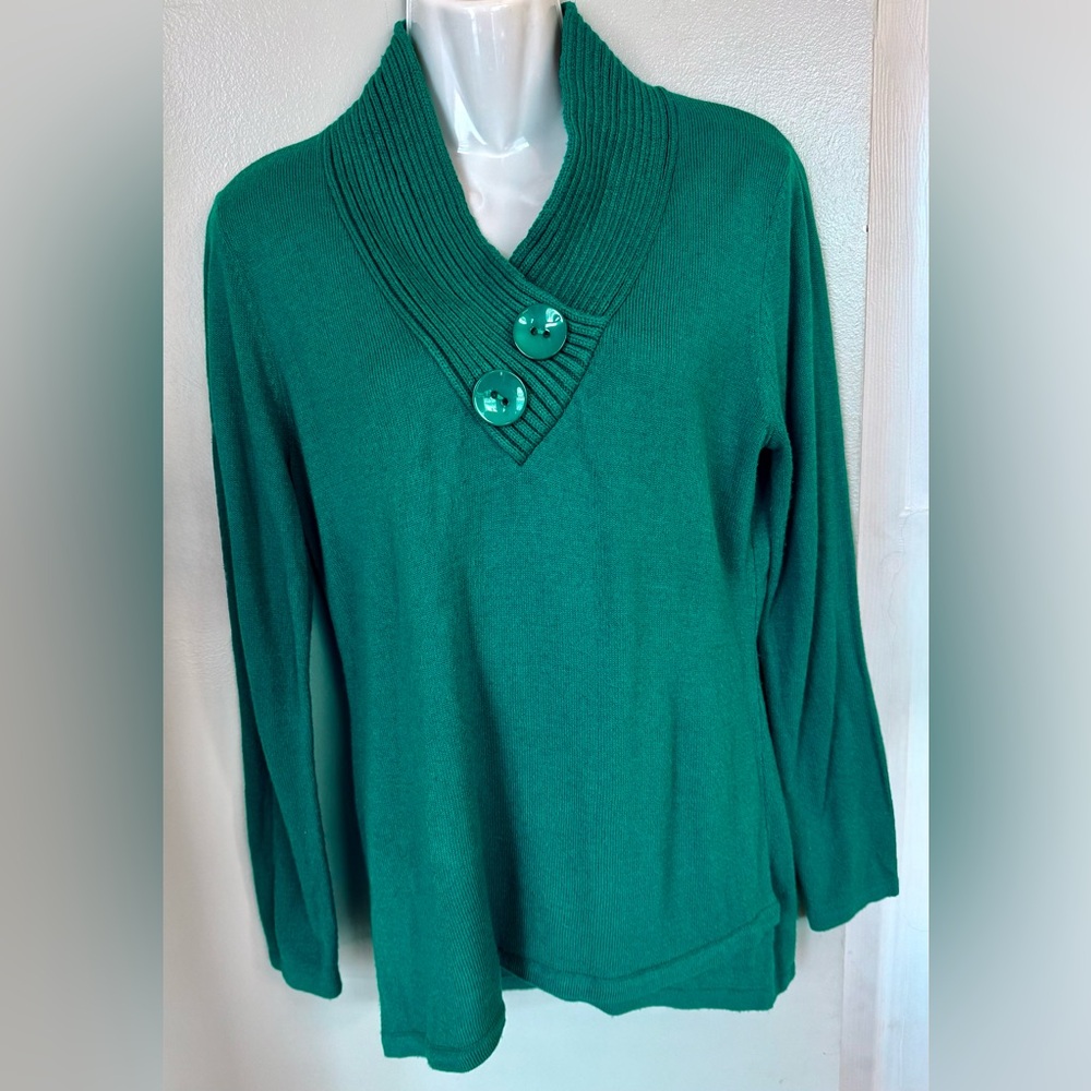 Simply Susie Shawl Collar Cozy Tunic Sweater Top Holiday Green Women’s M 8 10